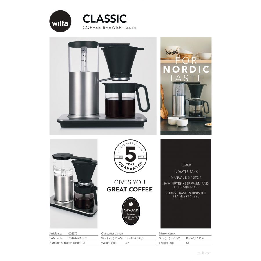 Aparat de cafea Wilfa Classic (CM6S-100), argintiu