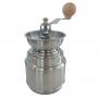 All stainless steel Kaffia Silver Mill with ceramic grinding mechanism, adjustable grinding coarseness and large container for ground coffee.