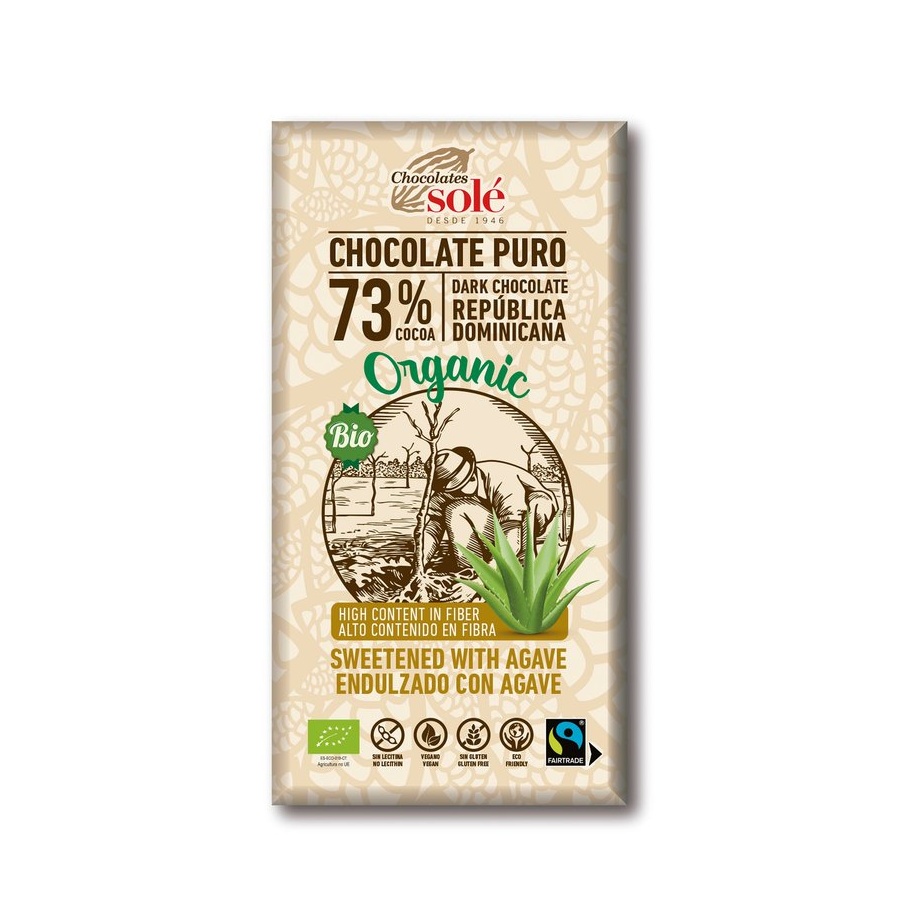Chocolates Solé - 73% Organic sugar free chocolate with agave