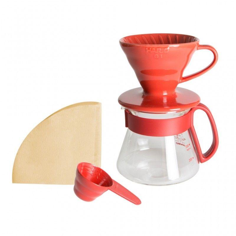 Hario Pour Over Kit kerámia V60-01 piros